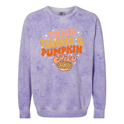 Thick Thighs Pumpkin Pies Autumn Thanksgiving Groovy Retro Colorblast Crewneck Sweatshirt