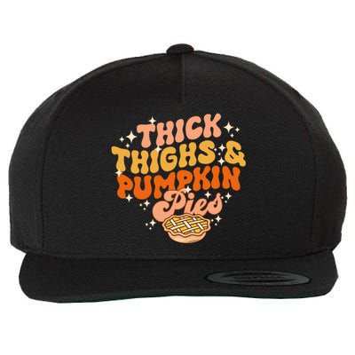 Thick Thighs Pumpkin Pies Autumn Thanksgiving Groovy Retro Wool Snapback Cap