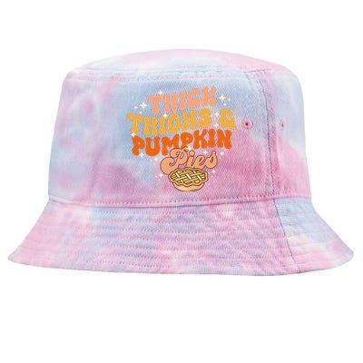 Thick Thighs Pumpkin Pies Autumn Thanksgiving Groovy Retro Tie-Dyed Bucket Hat