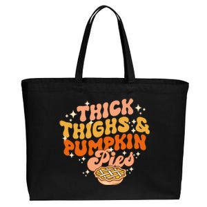 Thick Thighs Pumpkin Pies Autumn Thanksgiving Groovy Retro Cotton Canvas Jumbo Tote