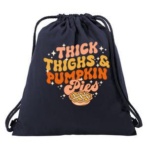 Thick Thighs Pumpkin Pies Autumn Thanksgiving Groovy Retro Drawstring Bag