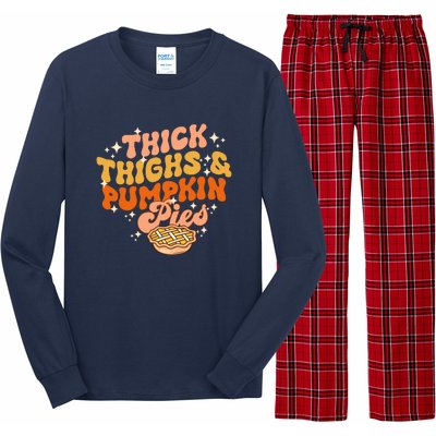 Thick Thighs Pumpkin Pies Autumn Thanksgiving Groovy Retro Long Sleeve Pajama Set