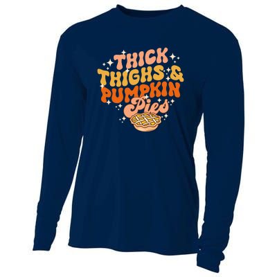 Thick Thighs Pumpkin Pies Autumn Thanksgiving Groovy Retro Cooling Performance Long Sleeve Crew