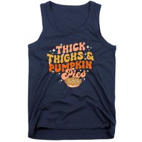 Thick Thighs Pumpkin Pies Autumn Thanksgiving Groovy Retro Tank Top