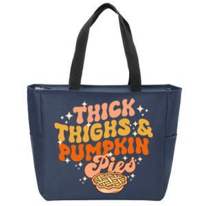 Thick Thighs Pumpkin Pies Autumn Thanksgiving Groovy Retro Zip Tote Bag