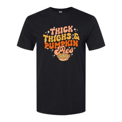 Thick Thighs Pumpkin Pies Autumn Thanksgiving Groovy Retro Softstyle® CVC T-Shirt