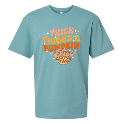 Thick Thighs Pumpkin Pies Autumn Thanksgiving Groovy Retro Sueded Cloud Jersey T-Shirt