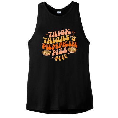 Thick Thighs Pumpkin Pies Autumn Thanksgiving Groovy Retro Ladies PosiCharge Tri-Blend Wicking Tank