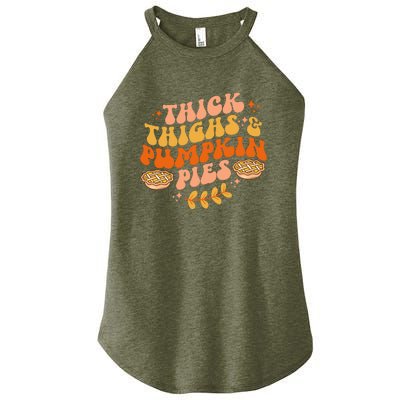 Thick Thighs Pumpkin Pies Autumn Thanksgiving Groovy Retro Women’s Perfect Tri Rocker Tank