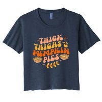 Thick Thighs Pumpkin Pies Autumn Thanksgiving Groovy Retro Women's Crop Top Tee