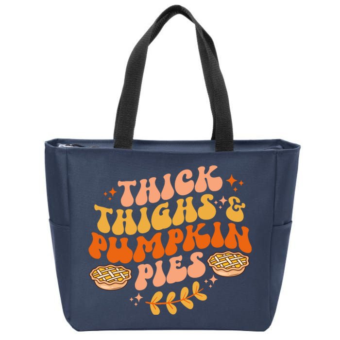 Thick Thighs Pumpkin Pies Autumn Thanksgiving Groovy Retro Zip Tote Bag