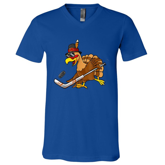 Thanksgiving Turkey Play Hockey Hockey Cute Gift V-Neck T-Shirt