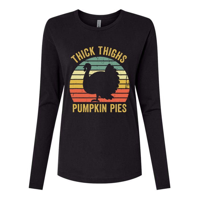 Thick Thighs Pumpkin Pies Thanksgiving Womens Cotton Relaxed Long Sleeve T-Shirt