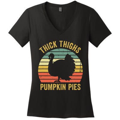 Thick Thighs Pumpkin Pies Thanksgiving Women's V-Neck T-Shirt