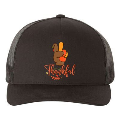 Thankful Turkey Peace Hand Sign Family Thanksgiving Party Yupoong Adult 5-Panel Trucker Hat