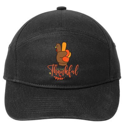 Thankful Turkey Peace Hand Sign Family Thanksgiving Party 7-Panel Snapback Hat