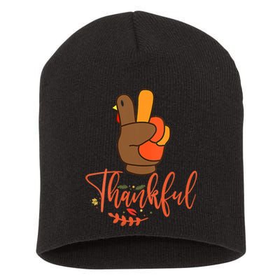 Thankful Turkey Peace Hand Sign Family Thanksgiving Party Short Acrylic Beanie