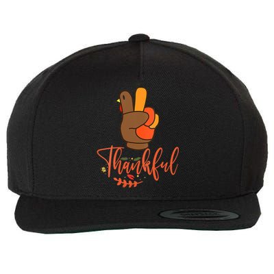 Thankful Turkey Peace Hand Sign Family Thanksgiving Party Wool Snapback Cap