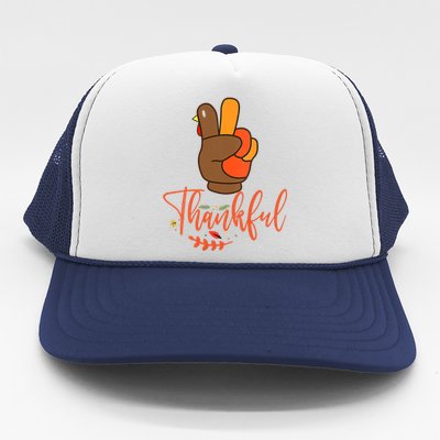 Thankful Turkey Peace Hand Sign Family Thanksgiving Party Trucker Hat