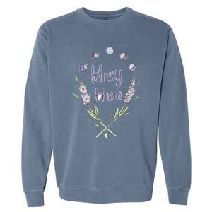 They Them Pronouns Flowers Garment-Dyed Sweatshirt