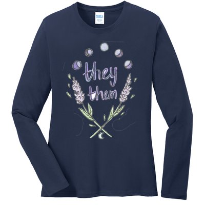 They Them Pronouns Flowers Ladies Long Sleeve Shirt