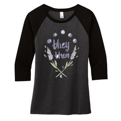 They Them Pronouns Flowers Women's Tri-Blend 3/4-Sleeve Raglan Shirt