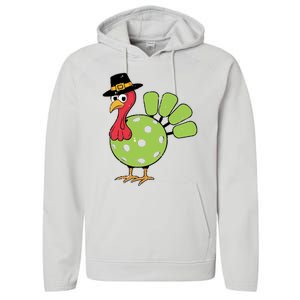 Thanksgiving Turkey Pickleball Pickle Ball Performance Fleece Hoodie