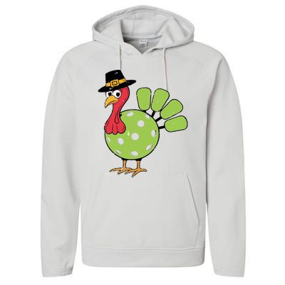 Thanksgiving Turkey Pickleball Pickle Ball Performance Fleece Hoodie