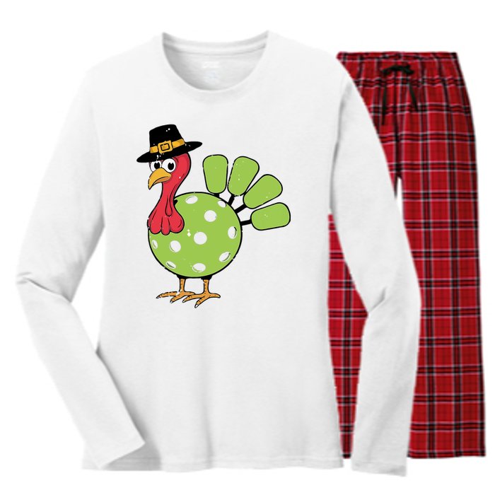 Thanksgiving Turkey Pickleball Pickle Ball Women's Long Sleeve Flannel Pajama Set 