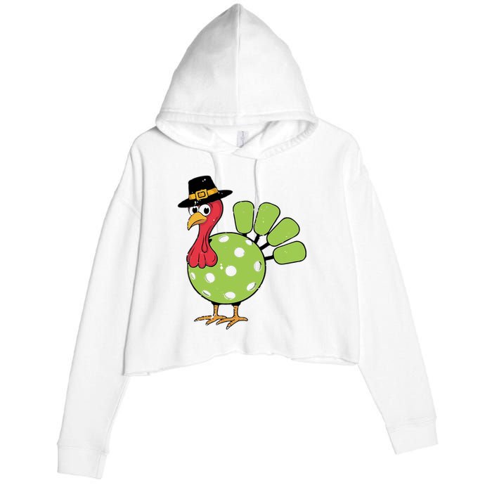 Thanksgiving Turkey Pickleball Pickle Ball Crop Fleece Hoodie