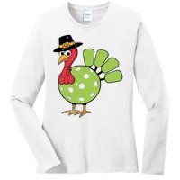 Thanksgiving Turkey Pickleball Pickle Ball Ladies Long Sleeve Shirt