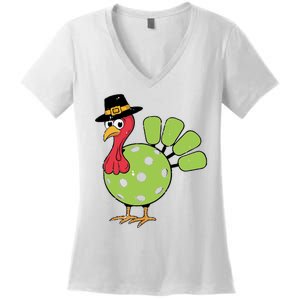 Thanksgiving Turkey Pickleball Pickle Ball Women's V-Neck T-Shirt