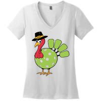 Thanksgiving Turkey Pickleball Pickle Ball Women's V-Neck T-Shirt