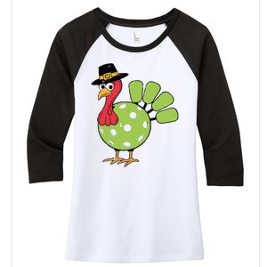 Thanksgiving Turkey Pickleball Pickle Ball Women's Tri-Blend 3/4-Sleeve Raglan Shirt