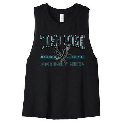 The Tush Push Eagles Brotherly Shove Women's Racerback Cropped Tank