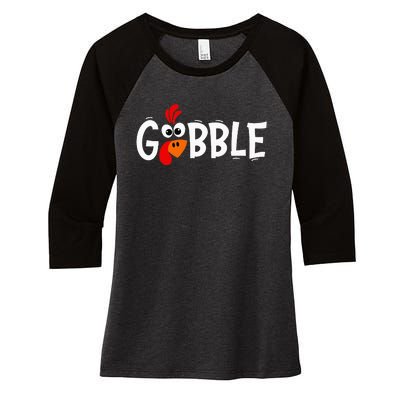 Thanksgiving Turkey Pilgrim Hat Festive Holiday Women's Tri-Blend 3/4-Sleeve Raglan Shirt