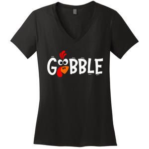 Thanksgiving Turkey Pilgrim Hat Festive Holiday Women's V-Neck T-Shirt