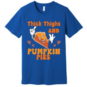 Thick Thighs Pumpkin Pies Autumn Thanksgiving Groovy Retro Cute Gift Premium T-Shirt