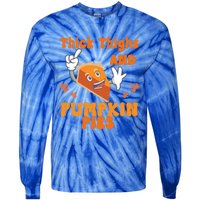 Thick Thighs Pumpkin Pies Autumn Thanksgiving Groovy Retro Cute Gift Tie-Dye Long Sleeve Shirt