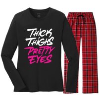 Thick Thighs Pretty Eyes Gift Plus Size Funny Women's Long Sleeve Flannel Pajama Set 