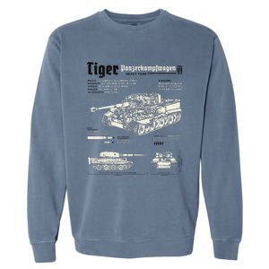 Tiger Tank Panzer World War 2 Blueprint Garment-Dyed Sweatshirt