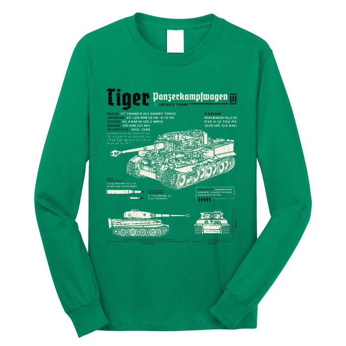 Tiger Tank Panzer World War 2 Blueprint Long Sleeve Shirt