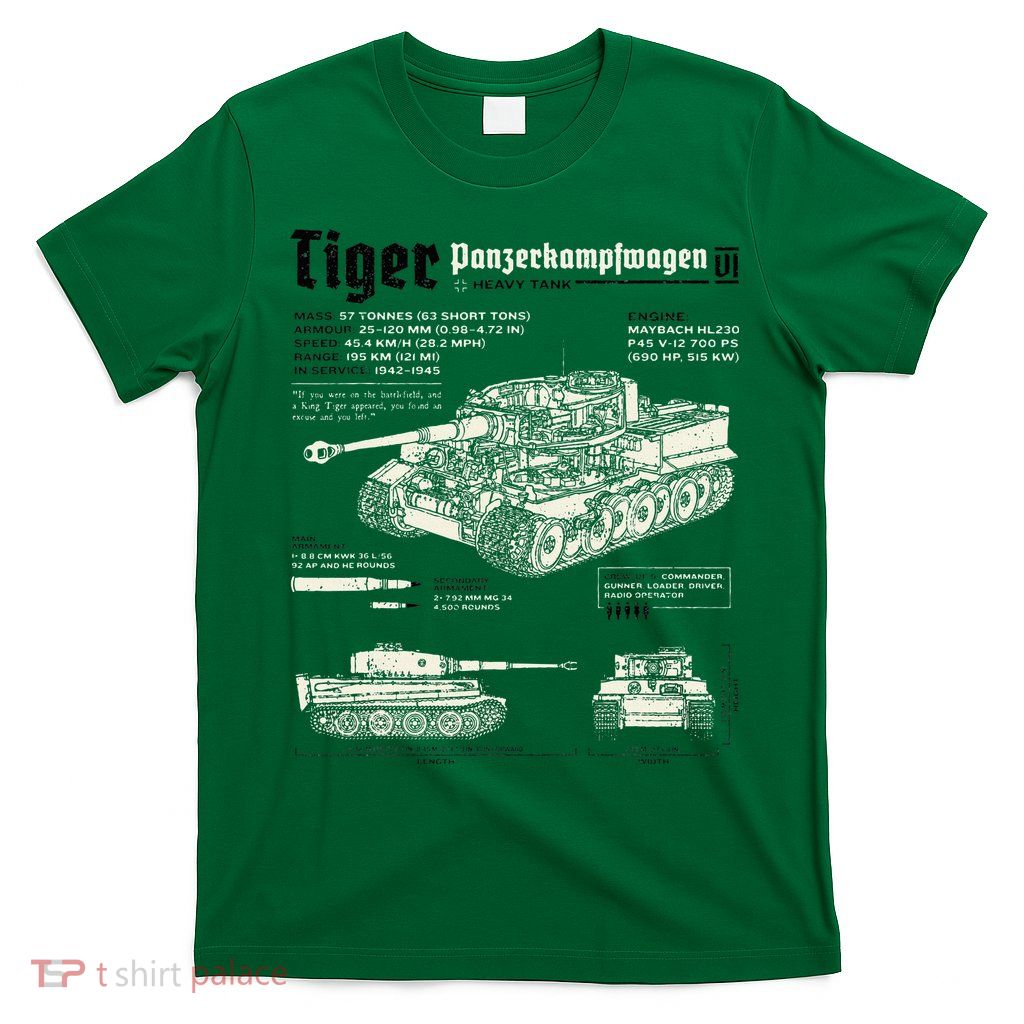 Tiger Tank Panzer World War 2 Blueprint T-Shirt