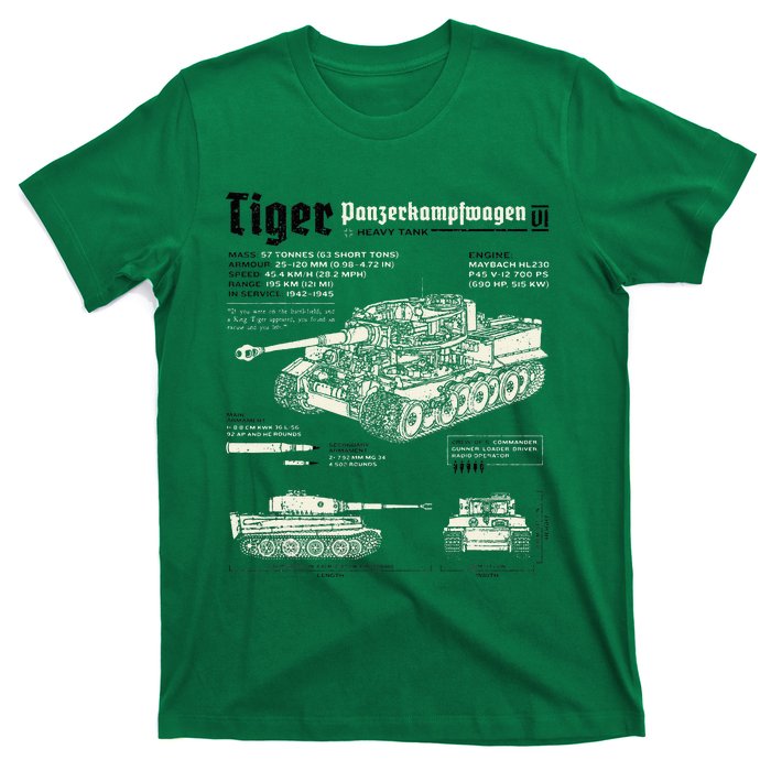 Tiger Tank Panzer World War 2 Blueprint T-Shirt