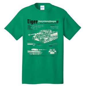 Tiger Tank Panzer World War 2 Blueprint Tall T-Shirt