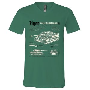 Tiger Tank Panzer World War 2 Blueprint V-Neck T-Shirt