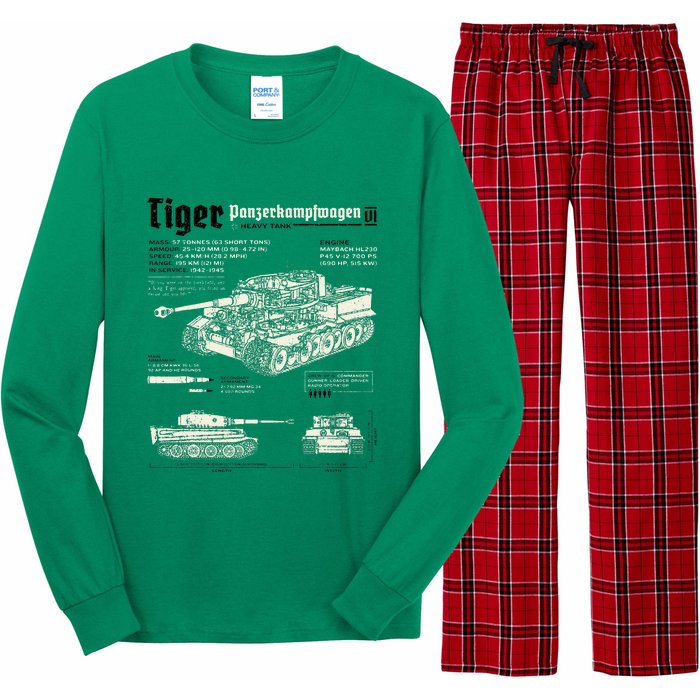 Tiger Tank Panzer World War 2 Blueprint Long Sleeve Pajama Set