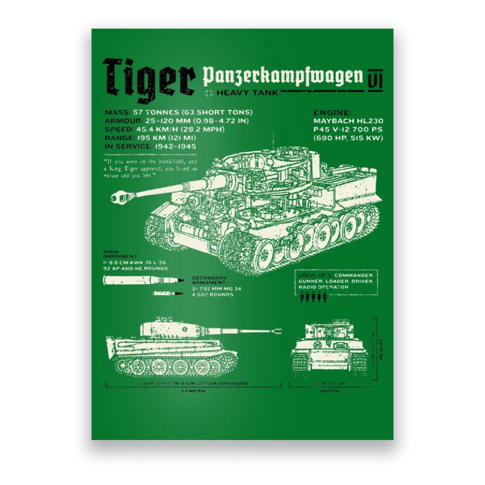 Tiger Tank Panzer World War 2 Blueprint Poster