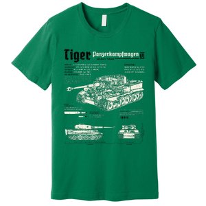 Tiger Tank Panzer World War 2 Blueprint Premium T-Shirt