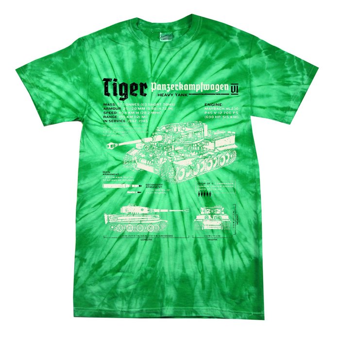 Tiger Tank Panzer World War 2 Blueprint Tie-Dye T-Shirt